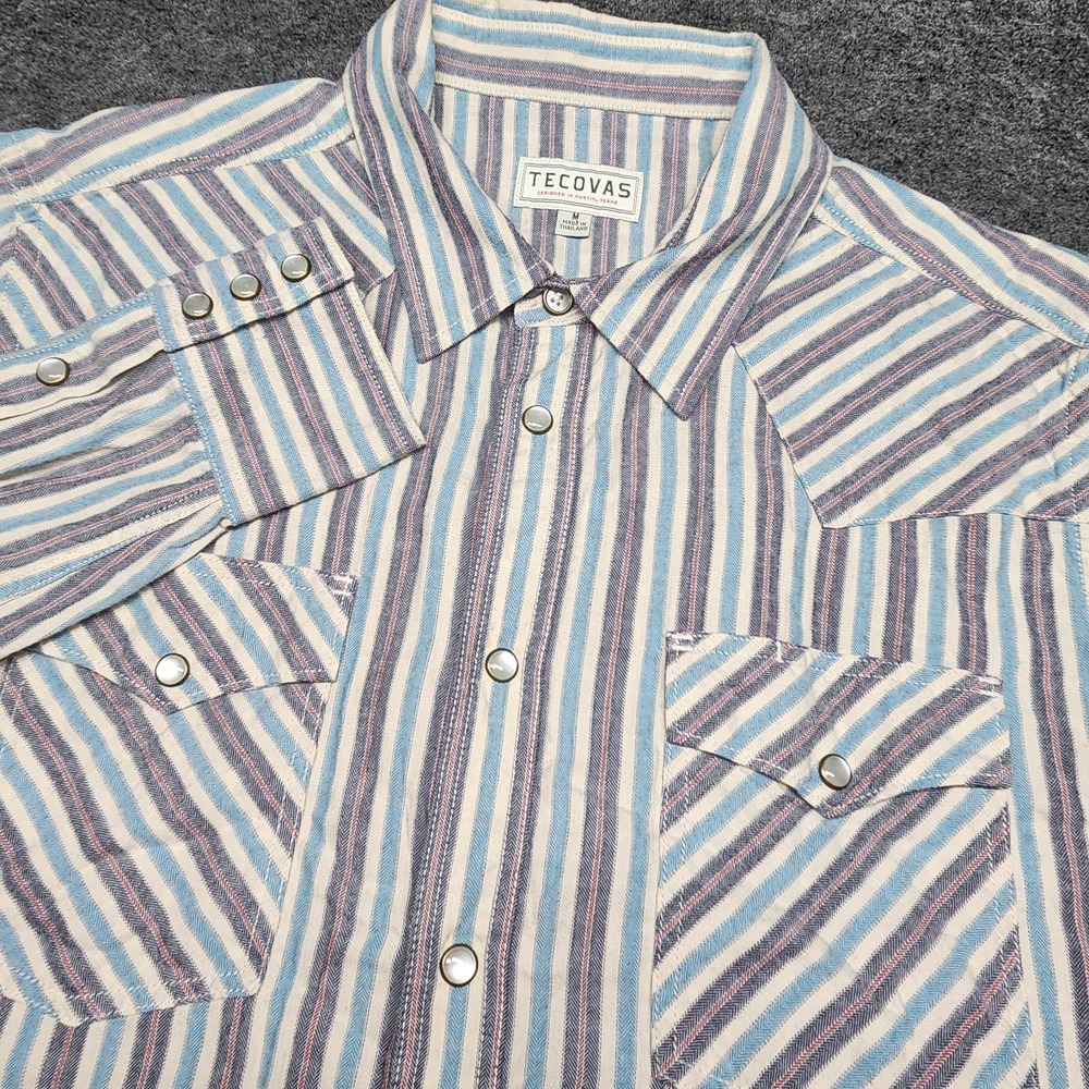 Tecovas Mens Pearl Snap Flannel Button Striped Western Cowboy Shirt Medium